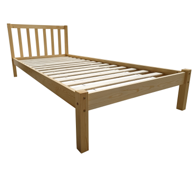 Scandi wooden bed, natural wood color, solid pine, 90x200 cm, with slatted base